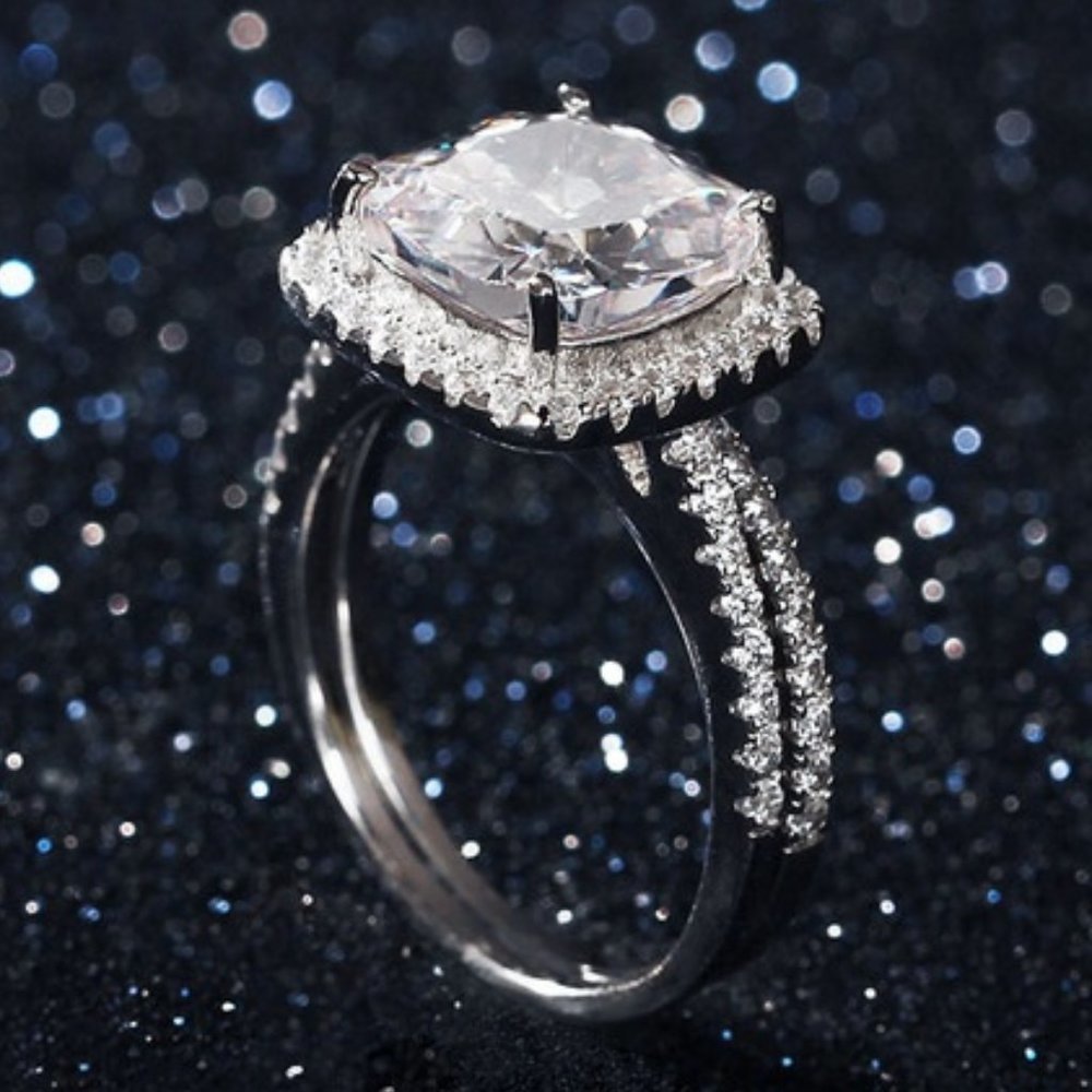 💍 925 Silver Luxury Princess Cut CZ Wedding Couple Ring, FB16FA1030